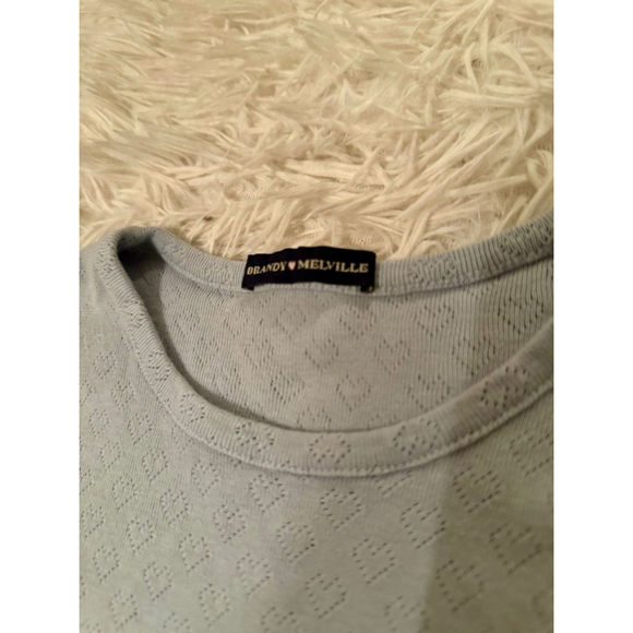 Brandy Melville Baby Blue P6 100% Cotton Heart Embroidered Sweater Top - Picture 5 of 6